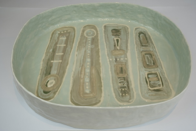 Light blue and teal large Avebury open platter